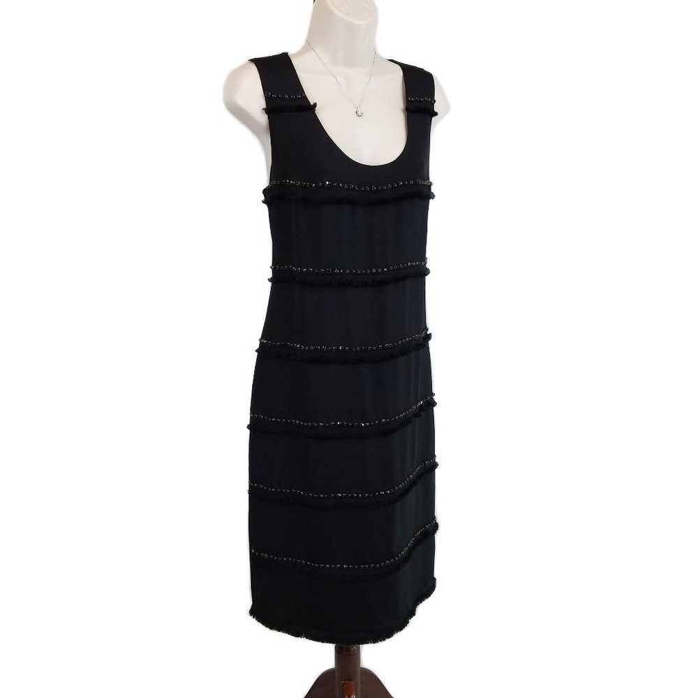 Magaschoni silk dress beading fringe black 12